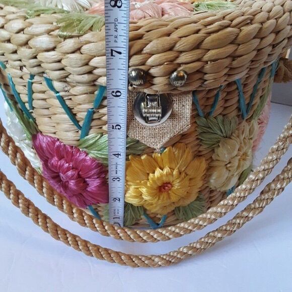 Vintage 70's Straw Floral Hats/ Tote Bag - Picture 8 of 12